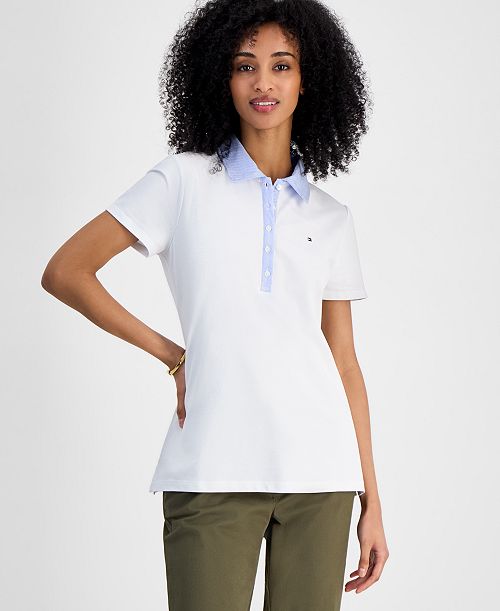 alfani Tommy Hilfiger Women's Mixed Media Cornell Polo Shirt Women's Fashion Shoes & Accessories