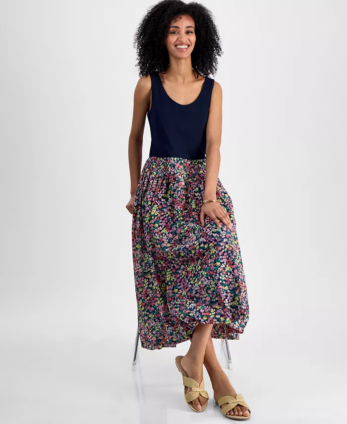 Alfani Tommy Hilfiger Women's Mixed Media Floral Dress Women's Fashion Shoes & Accessories