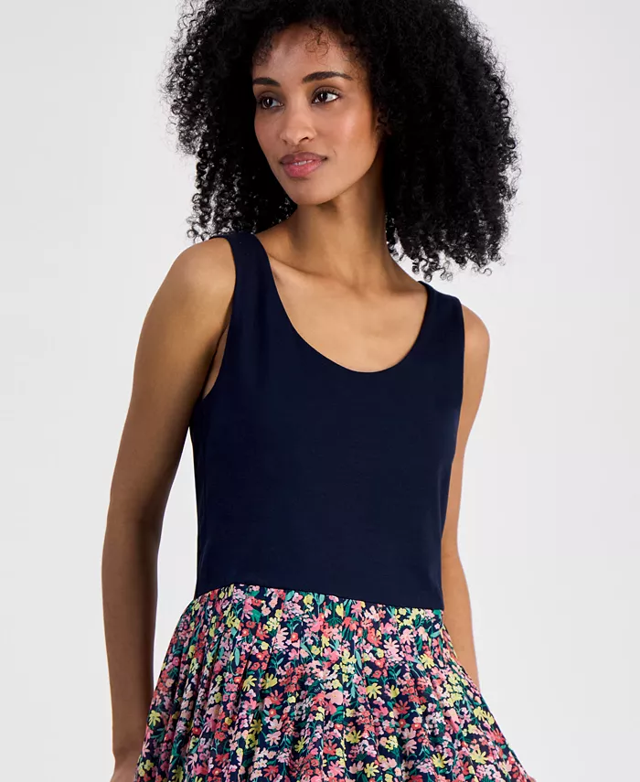 Alfani Tommy Hilfiger Women's Mixed Media Floral Dress Women's Fashion Shoes & Accessories