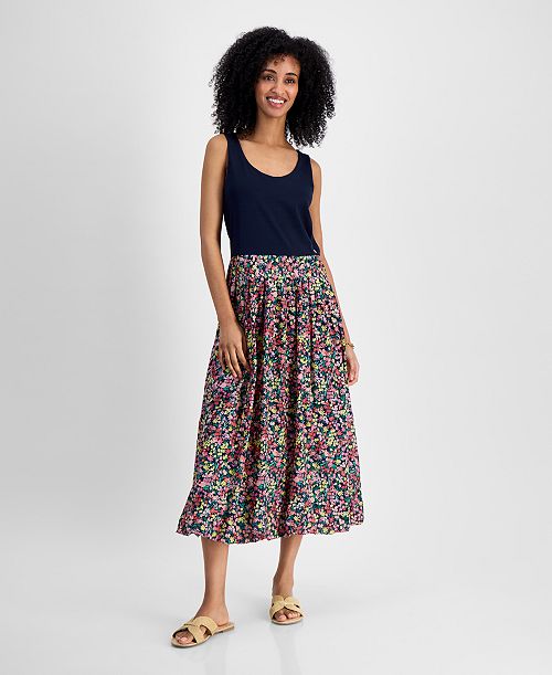 alfani Tommy Hilfiger Women's Mixed Media Floral Dress Women's Fashion Shoes & Accessories