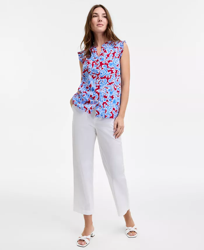 Alfani Tommy Hilfiger Women's Olympia Paisley Ruffled Blouse Women's Fashion Shoes & Accessories