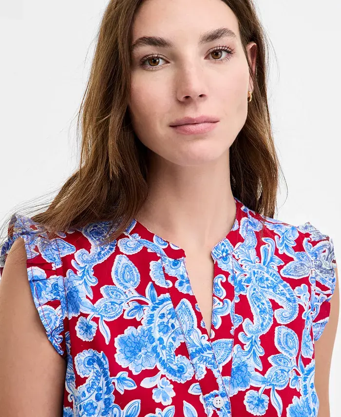 Alfani Tommy Hilfiger Women's Olympia Paisley Ruffled Blouse Women's Fashion Shoes & Accessories