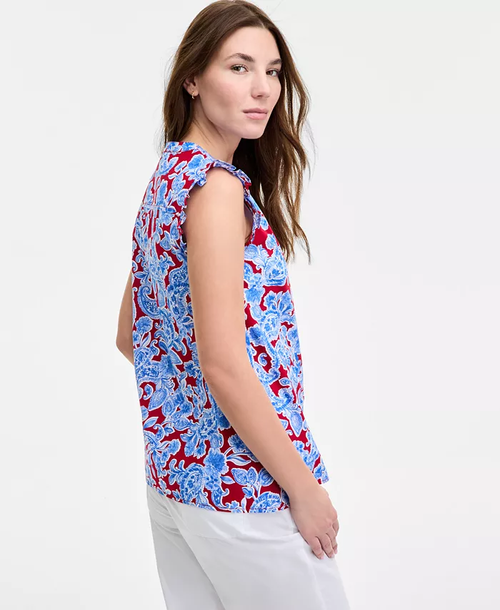 Alfani Tommy Hilfiger Women's Olympia Paisley Ruffled Blouse Women's Fashion Shoes & Accessories