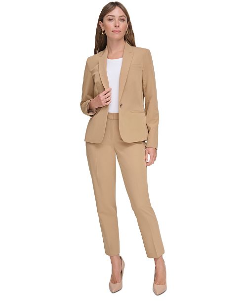 alfani Tommy Hilfiger Women's One-Button Blazer Faux-Wrap Top & Slim-Leg Ankle Pants Women's Fashion Shoes & Accessories