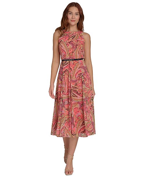alfani Tommy Hilfiger Women's Paisley Chiffon Midi Sheer Dress Women's Fashion Shoes & Accessories