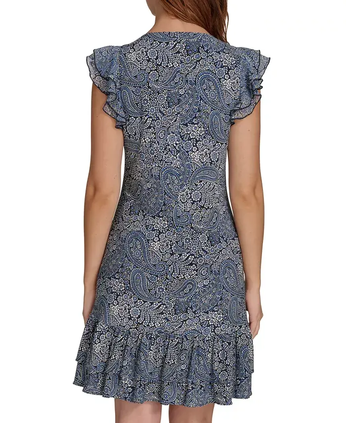 Alfani Tommy Hilfiger Women's Printed Flutter-Sleeve Shift Dress Women's Fashion Shoes & Accessories