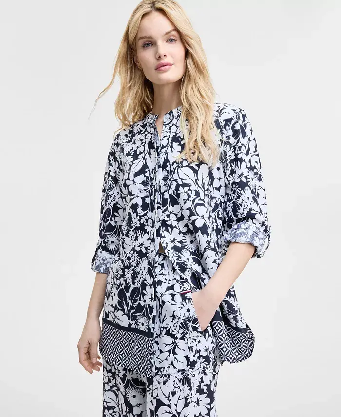 Alfani Tommy Hilfiger Women's Printed Long-Sleeve Tunic & Wide-Leg Pants Women's Fashion Shoes & Accessories