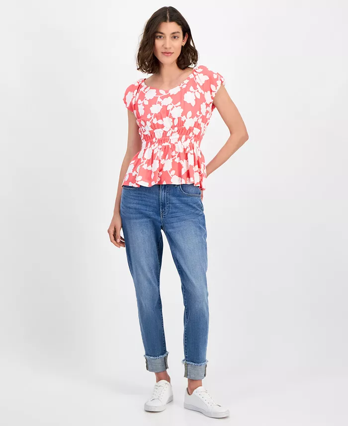 Alfani Tommy Hilfiger Women's Riviera Floral Bubble-Sleeve Peplum Top Women's Fashion Shoes & Accessories