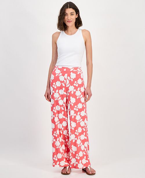alfani Tommy Hilfiger Women's Riviera Floral Wide-Leg Pants Women's Fashion Shoes & Accessories