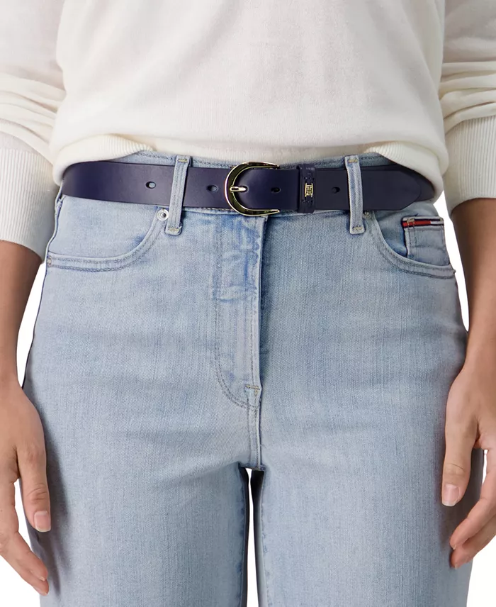 Alfani Tommy Hilfiger Women's Signature Leather Jean Belt Women's Fashion Shoes & Accessories