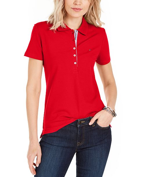 alfani Tommy Hilfiger Women's Solid Short-Sleeve Polo Top Women's Fashion Shoes & Accessories