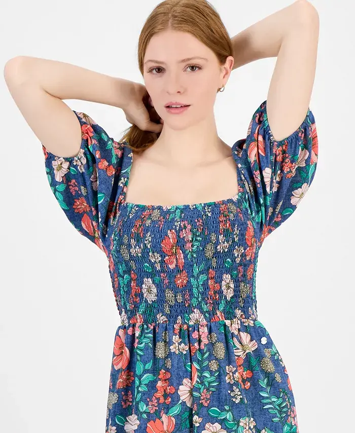 Alfani Tommy Hilfiger Women's Square-Neck Smocked Jumpsuit Women's Fashion Shoes & Accessories