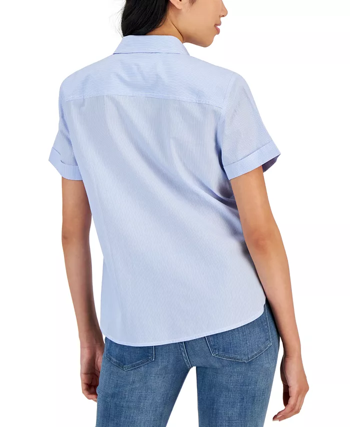 Alfani Tommy Hilfiger Women's Striped Cotton Camp Shirt Women's Fashion Shoes & Accessories