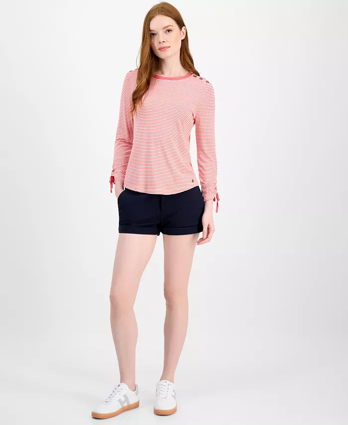 Alfani Tommy Hilfiger Women's Striped Ruched-Sleeve Top Women's Fashion Shoes & Accessories