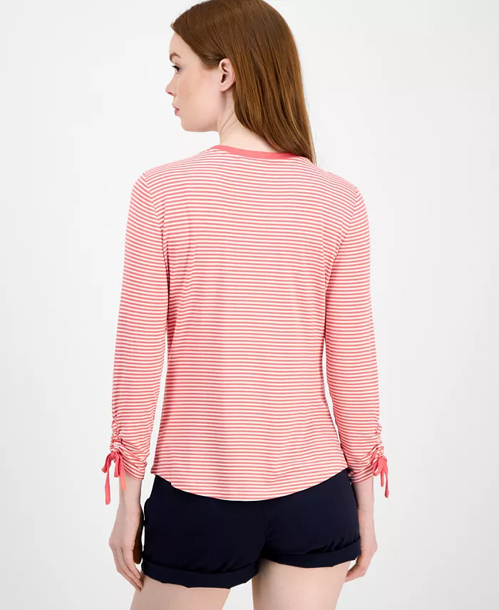 Alfani Tommy Hilfiger Women's Striped Ruched-Sleeve Top Women's Fashion Shoes & Accessories