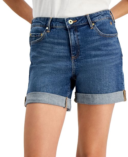 alfani Tommy Hilfiger Women's TH Flex Cuffed Denim Shorts Women's Fashion Shoes & Accessories