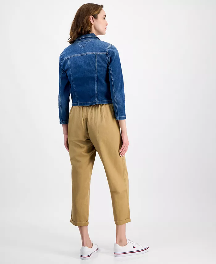 Alfani Tommy Hilfiger Women's TH Flex Denim Jacket Cable-Knit Tank Top & Utility Pants Women's Fashion Shoes & Accessories