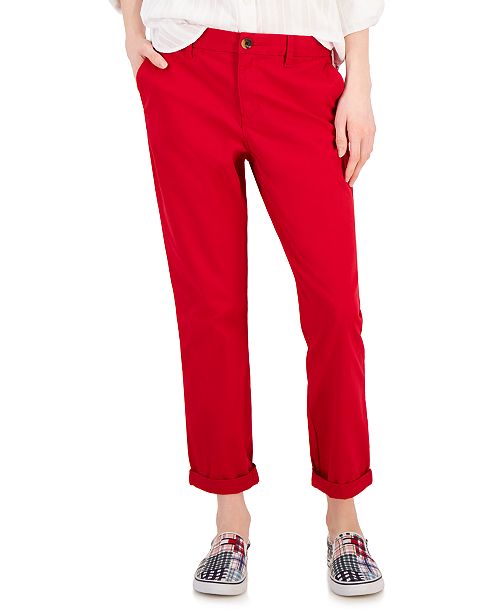alfani Tommy Hilfiger Women's TH Flex Hampton Cuffed Chino Straight-Leg Pants Created for Macy's Women's Fashion Shoes & Accessories