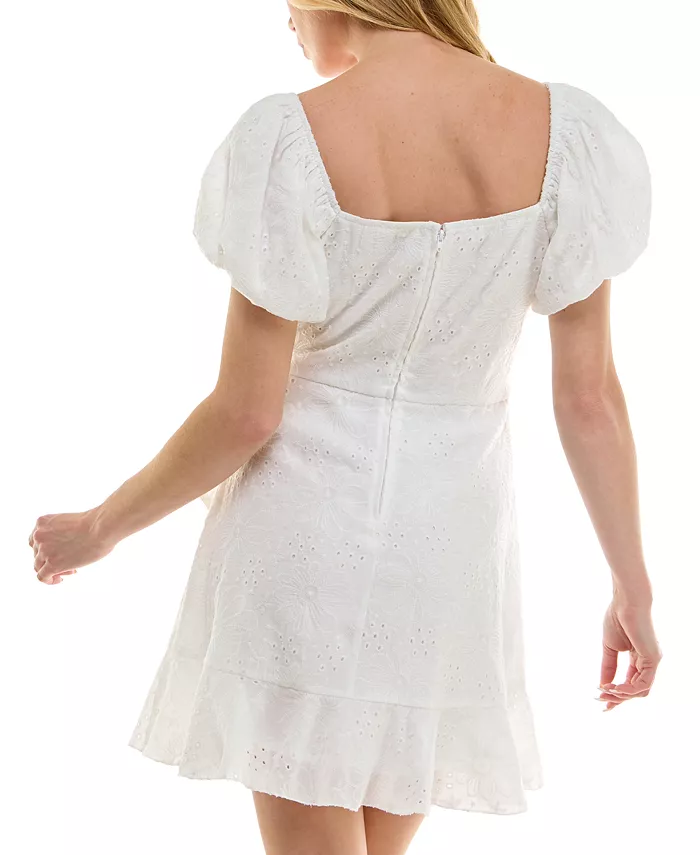 Alfani Trixxi Juniors' Eyelet Embroidered Puff-Sleeve Fit & Flare Dress Juniors'