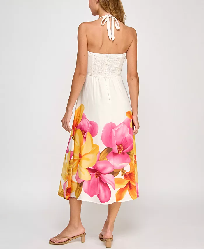 Alfani Trixxi Juniors' Halter-Neck Floral-Print Midi Dress Juniors'
