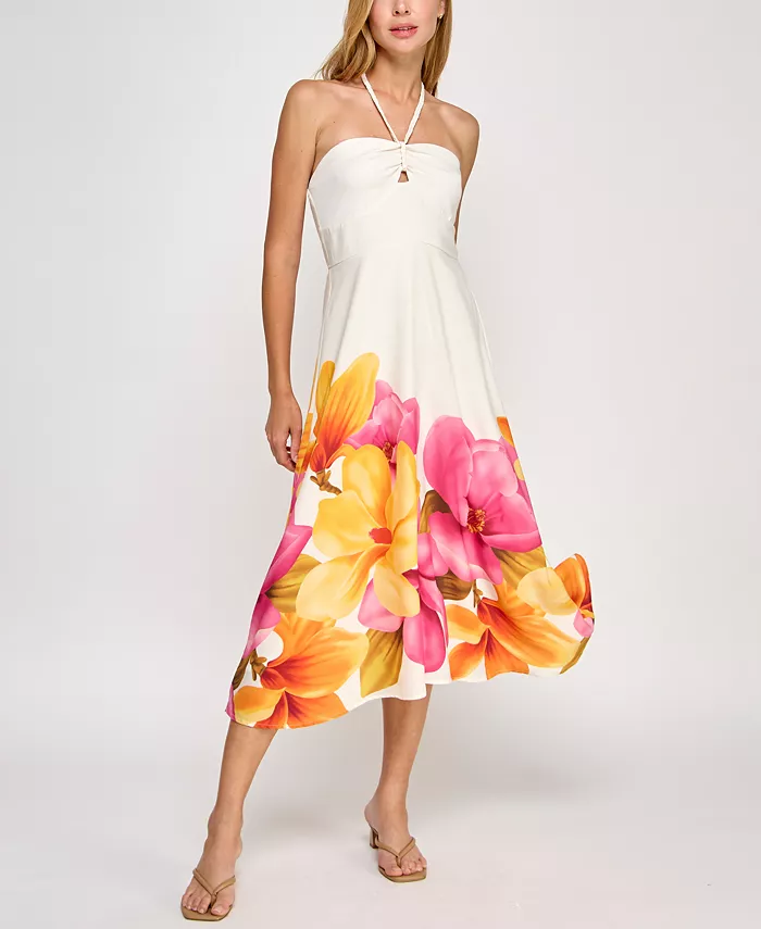 Alfani Trixxi Juniors' Halter-Neck Floral-Print Midi Dress Juniors'