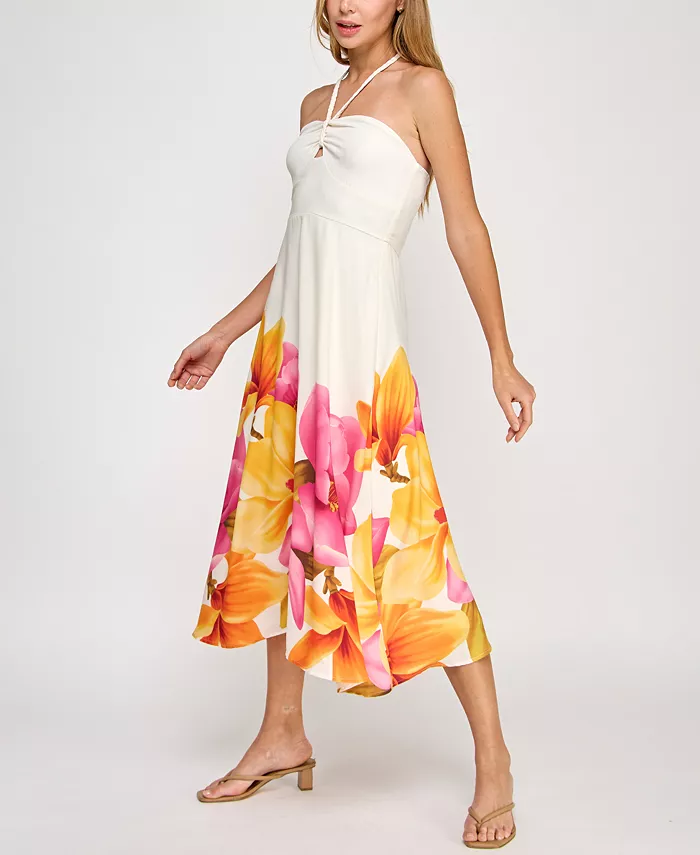 Alfani Trixxi Juniors' Halter-Neck Floral-Print Midi Dress Juniors'