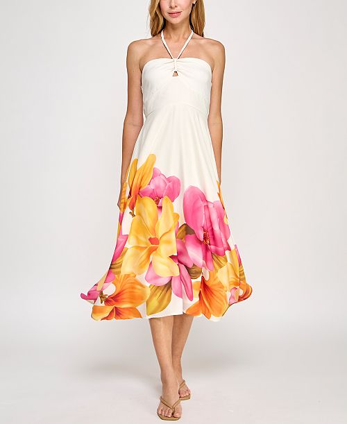 alfani Trixxi Juniors' Halter-Neck Floral-Print Midi Dress Juniors'