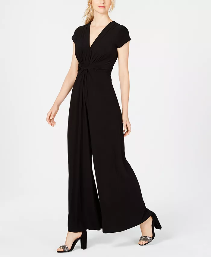 Alfani Vince Camuto Twist-Front Plunge Jumpsuit Women's Fashion Shoes & Accessories