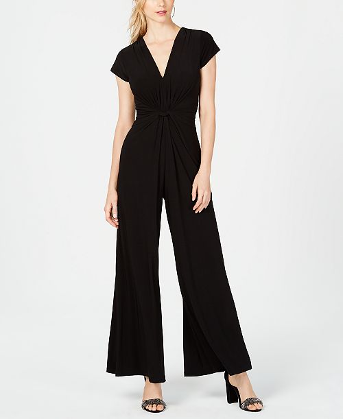 alfani Vince Camuto Twist-Front Plunge Jumpsuit Women's Fashion Shoes & Accessories