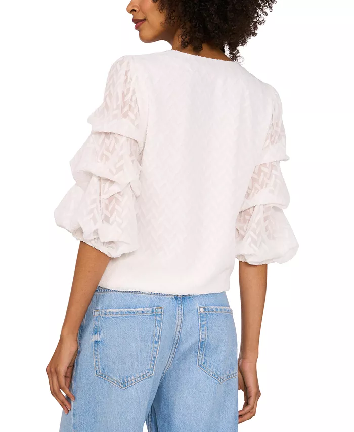 Alfani Vince Camuto Women's Bubble-Sleeve Jacquard Top Women's Fashion Shoes & Accessories