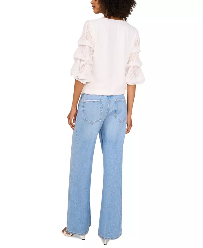 Alfani Vince Camuto Women's Bubble-Sleeve Jacquard Top Women's Fashion Shoes & Accessories