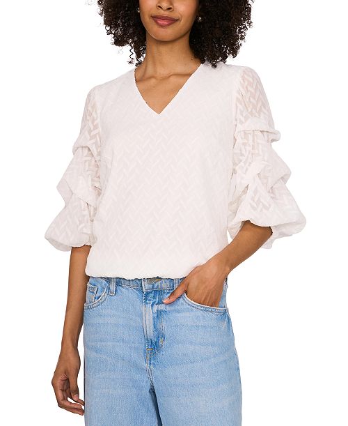 alfani Vince Camuto Women's Bubble-Sleeve Jacquard Top Women's Fashion Shoes & Accessories