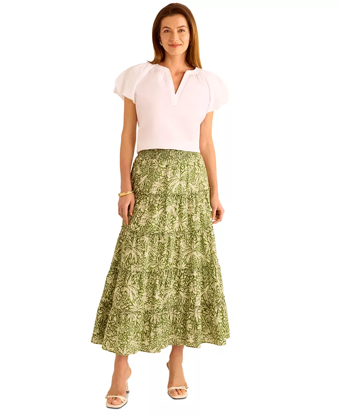 Alfani Vince Camuto Women's Cotton Tiered Smocked-Waist Maxi Skirt Women's Fashion Shoes & Accessories
