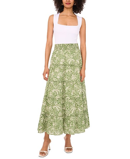 alfani Vince Camuto Women's Cotton Tiered Smocked-Waist Maxi Skirt Women's Fashion Shoes & Accessories