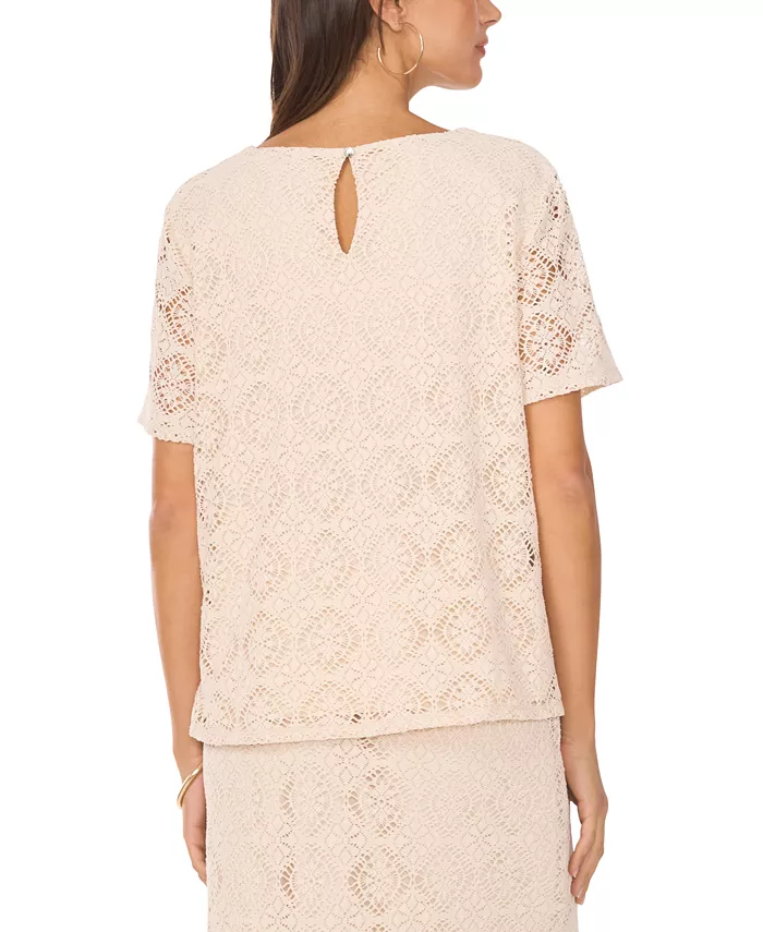 Alfani Vince Camuto Women's Crochet Short-Sleeve Blouse Women's Fashion Shoes & Accessories