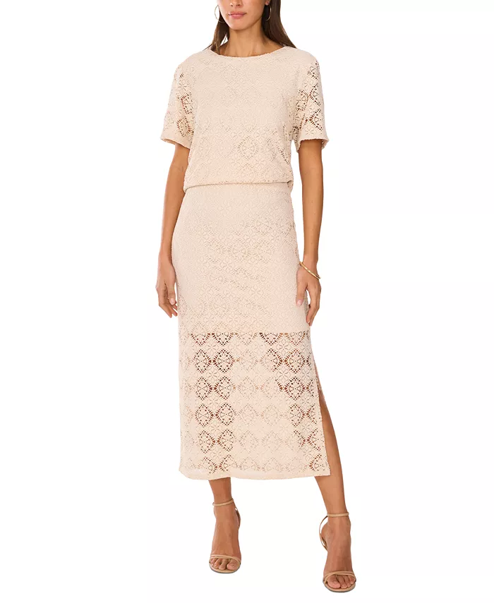 Alfani Vince Camuto Women's Crochet Short-Sleeve Blouse Women's Fashion Shoes & Accessories