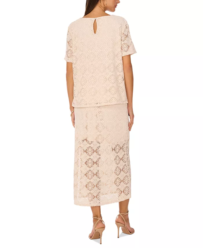 Alfani Vince Camuto Women's Crochet Short-Sleeve Blouse Women's Fashion Shoes & Accessories