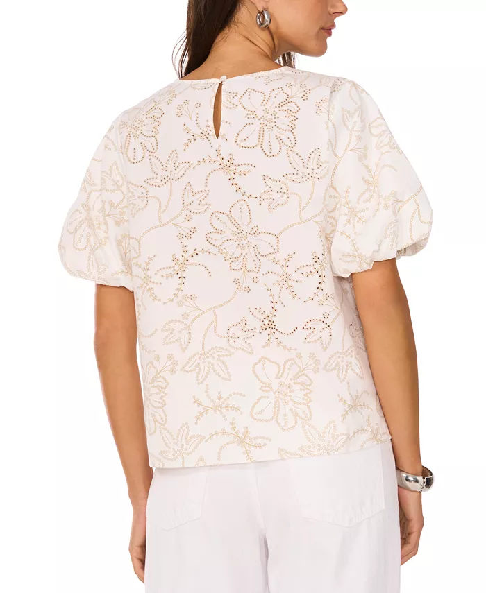 Alfani Vince Camuto Women's Embroidered Puff-Sleeve Top Women's Fashion Shoes & Accessories