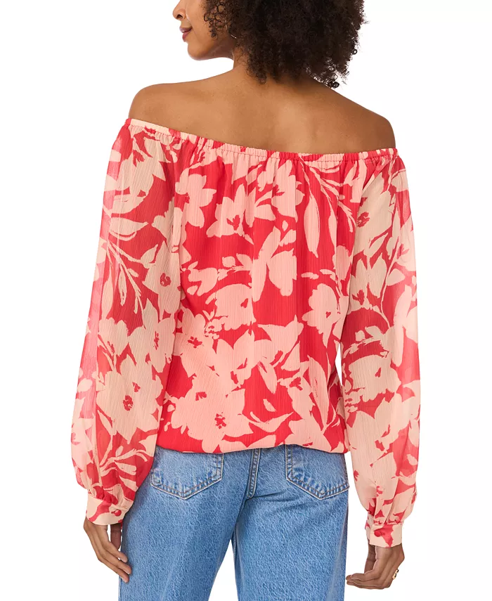 Alfani Vince Camuto Women's Floral Off-The-Shoulder Long-Sleeve Tie-Front Blouse Women's Fashion Shoes & Accessories