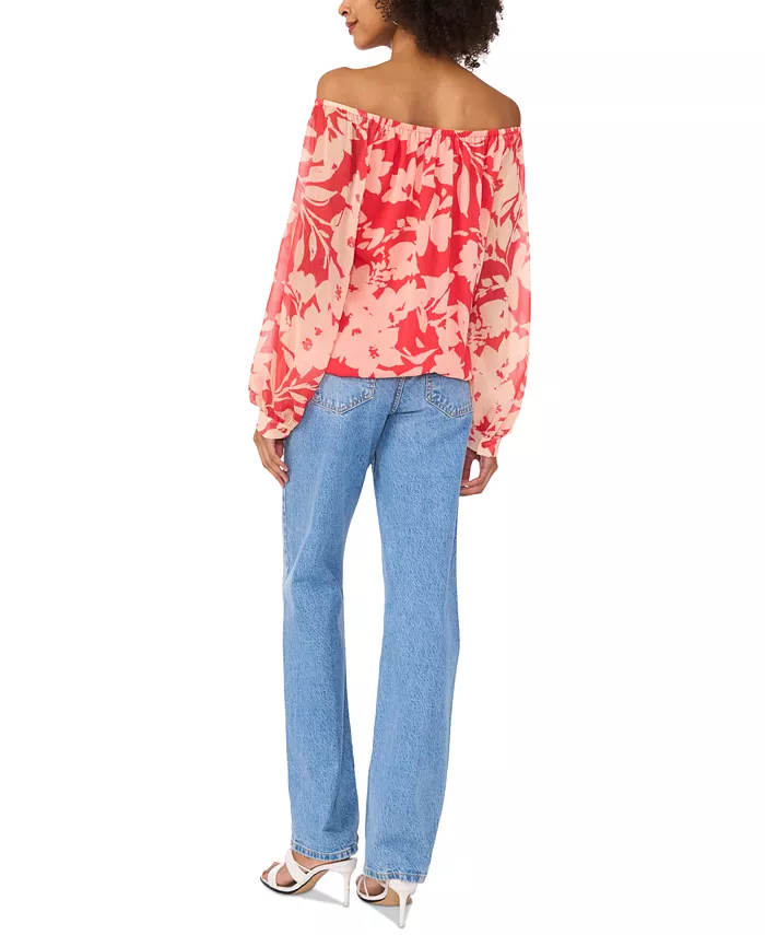 Alfani Vince Camuto Women's Floral Off-The-Shoulder Long-Sleeve Tie-Front Blouse Women's Fashion Shoes & Accessories