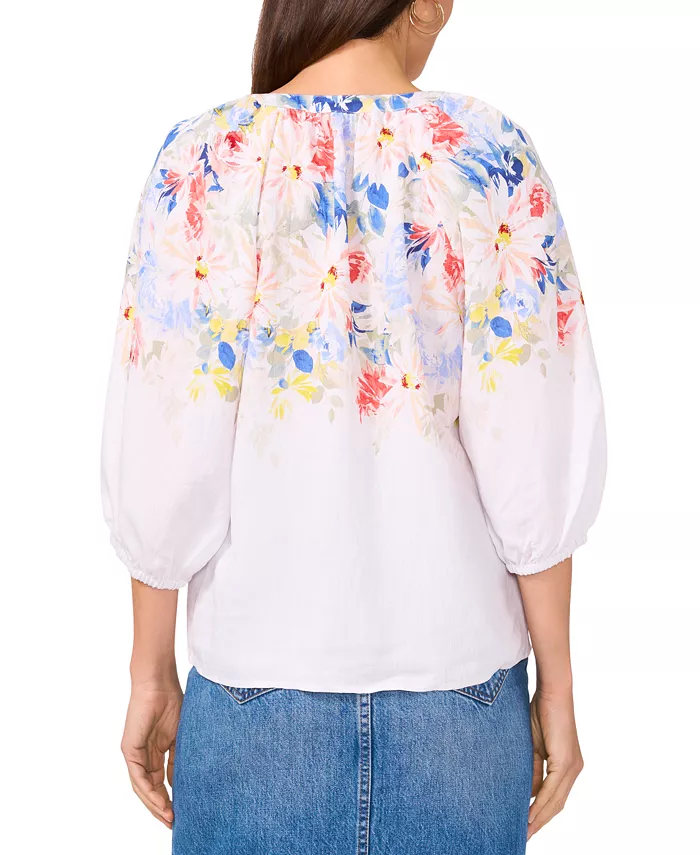 Alfani Vince Camuto Women's Floral-Print 3/4-Sleeve Split-Neck Top Women's Fashion Shoes & Accessories