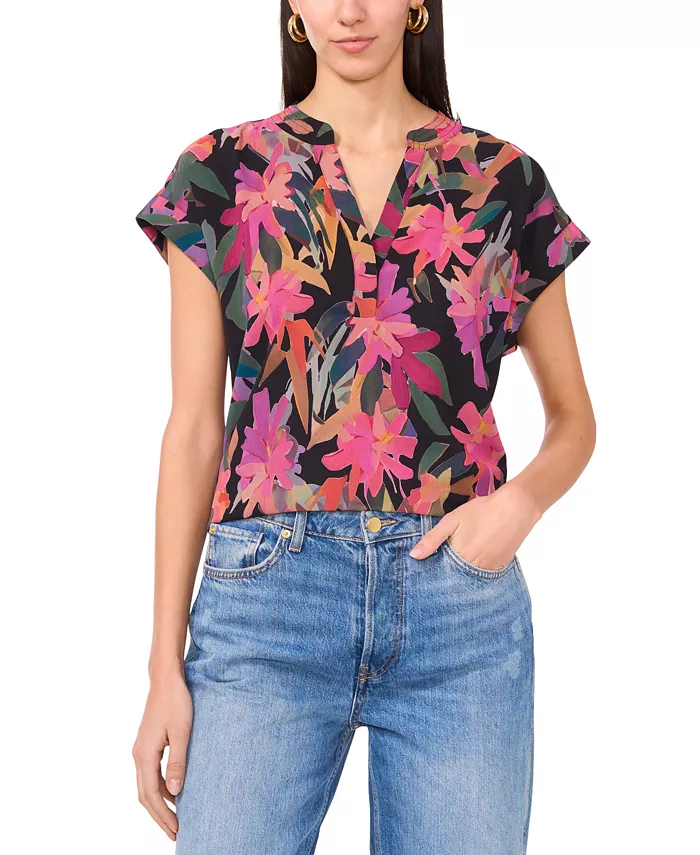Alfani Vince Camuto Women's Floral-Print Cap-Sleeve Top Women's Fashion Shoes & Accessories