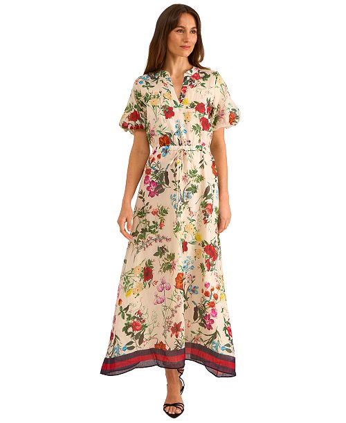 alfani Vince Camuto Women's Floral-Print Puff-Sleeve Maxi Dress Women's Fashion Shoes & Accessories