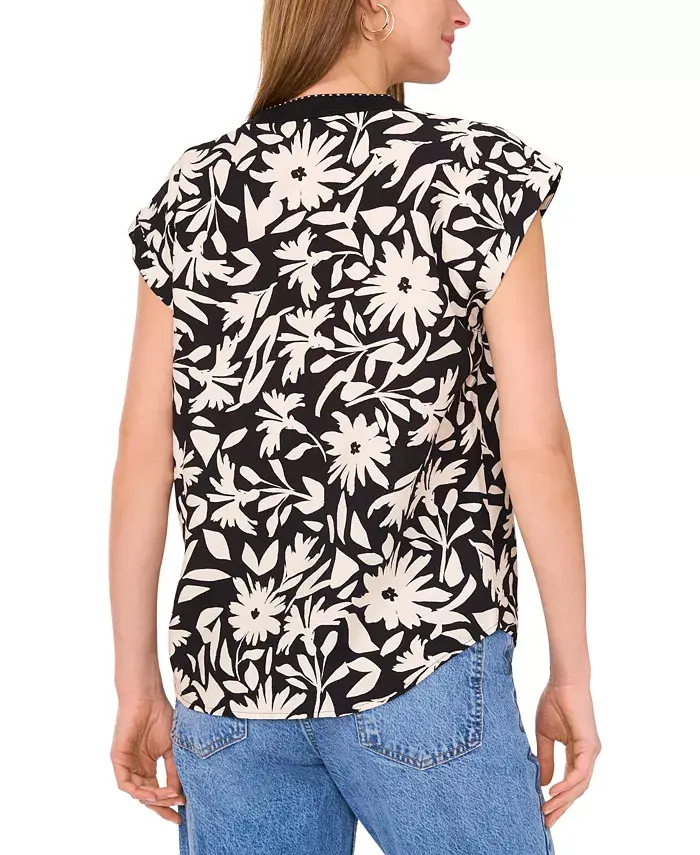 Alfani Vince Camuto Women's Floral-Print Split-Neck Cap-Sleeve Top Women's Fashion Shoes & Accessories