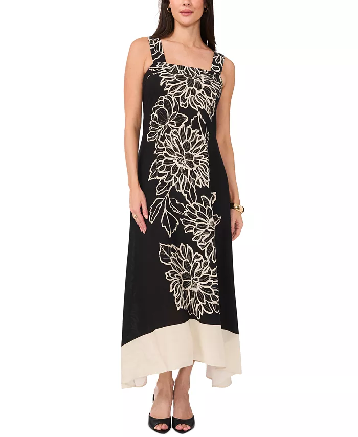 Alfani Vince Camuto Women's Floral Square-Neck Smocked-Back Sleeveless Maxi Dress Women's Fashion Shoes & Accessories