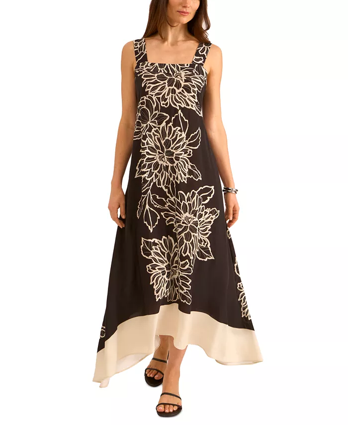 Alfani Vince Camuto Women's Floral Square-Neck Smocked-Back Sleeveless Maxi Dress Women's Fashion Shoes & Accessories