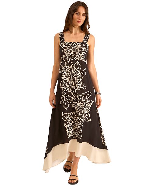 alfani Vince Camuto Women's Floral Square-Neck Smocked-Back Sleeveless Maxi Dress Women's Fashion Shoes & Accessories