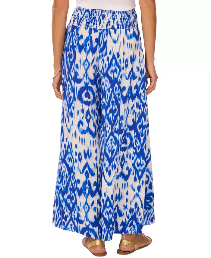 Alfani Vince Camuto Women's Ikat-Print Smocked-Waist Pull-On Wide-Leg Pants Women's Fashion Shoes & Accessories
