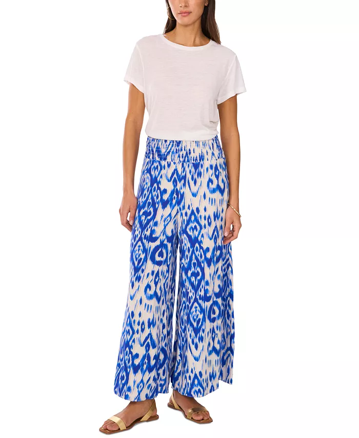 Alfani Vince Camuto Women's Ikat-Print Smocked-Waist Pull-On Wide-Leg Pants Women's Fashion Shoes & Accessories