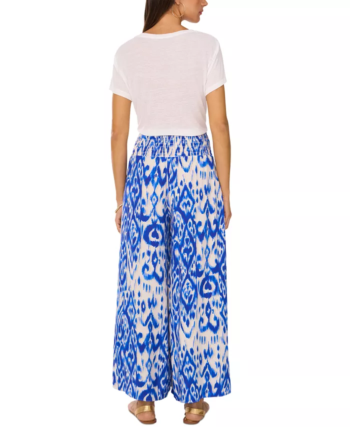Alfani Vince Camuto Women's Ikat-Print Smocked-Waist Pull-On Wide-Leg Pants Women's Fashion Shoes & Accessories